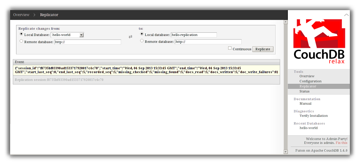 Running database replication in Futon